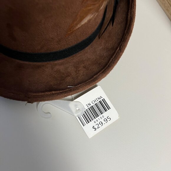 NWT Steampunk Top Hat Brown Suede With Goggles & Feathers Halloween Costume - Picture 7 of 8